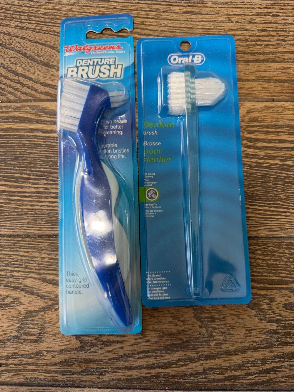 2 Blue Denture Cleaning Brush Durable Nylon Bristles Thick Easy Grip Handle